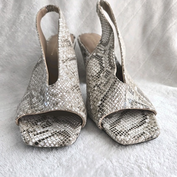Sugar Tart‎ Snakeskin Slingback Heels Sz 9 Block Heel Open Square Toe Shoes - Picture 2 of 11